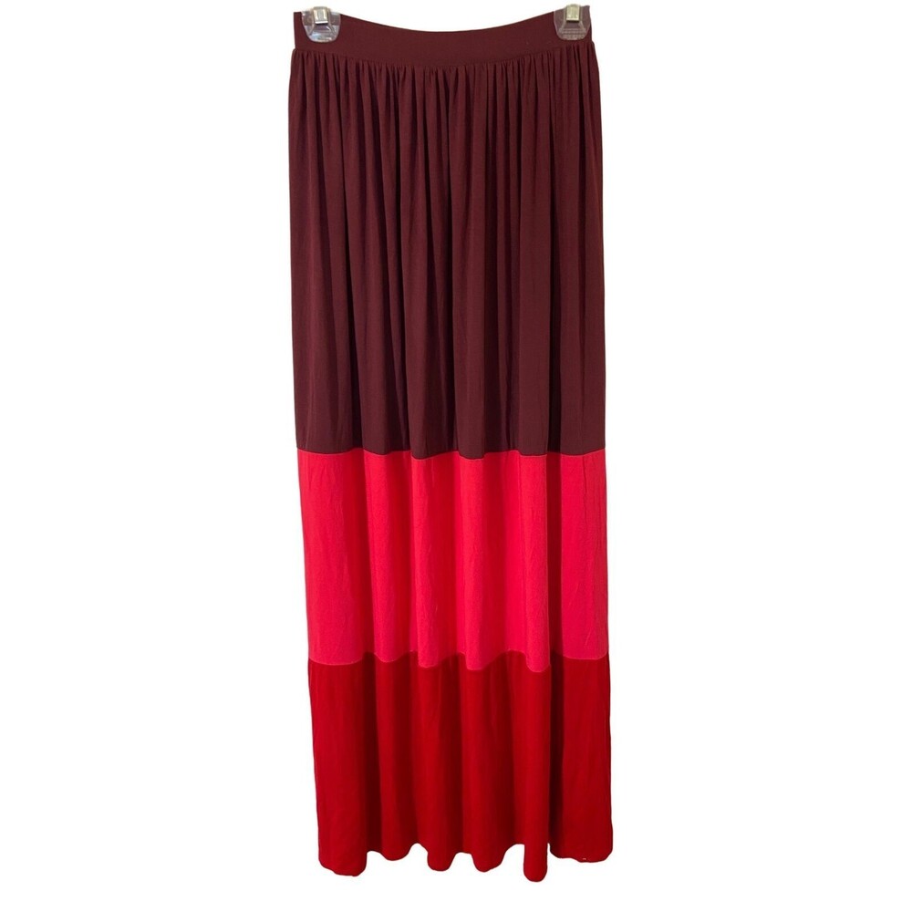 Cisos Maxi Skirt Womens Size 4 Tired Burgundy Pink Red Stretchy Boho Festival
